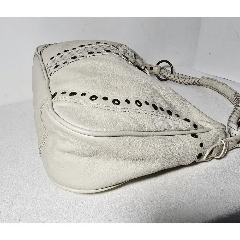 Wilsons Leather Hobo/Shoulder Bag Bronze Studs with Tassels Cream Purse Handbag